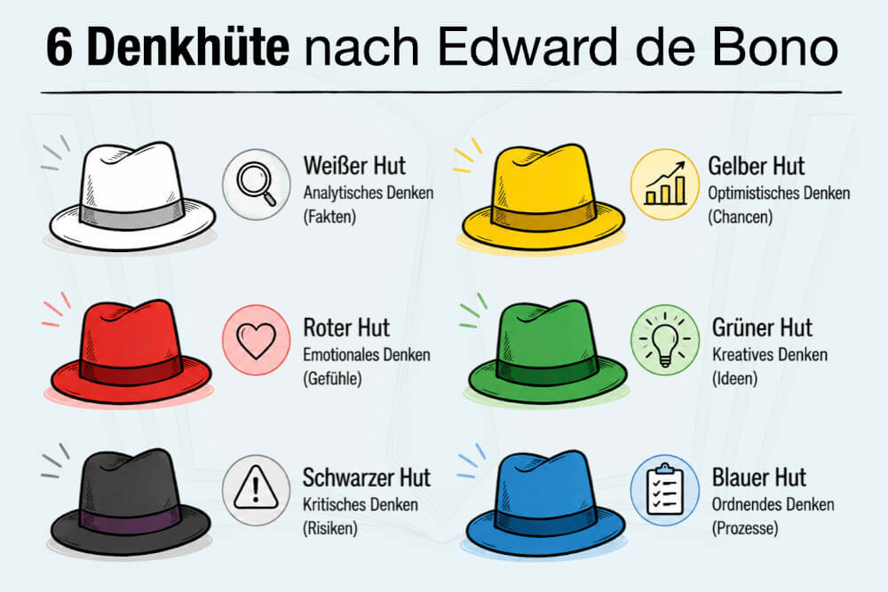 6 Denkhuete Edward De Bono Bedeutung Beispiele Tipps