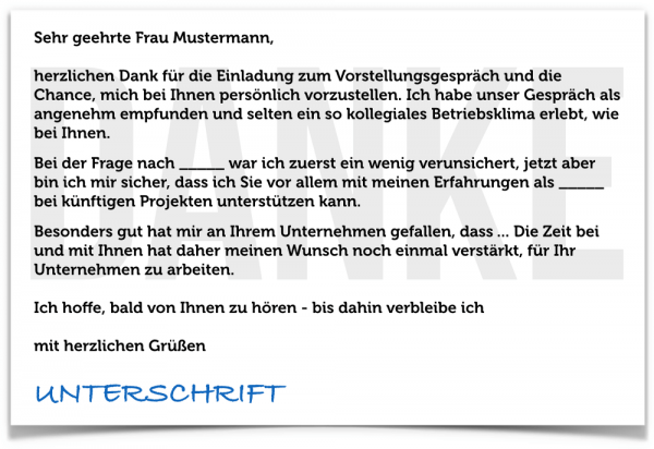 Dankschreiben zur Bewerbung: Nach dem Vorstellungsgespräch