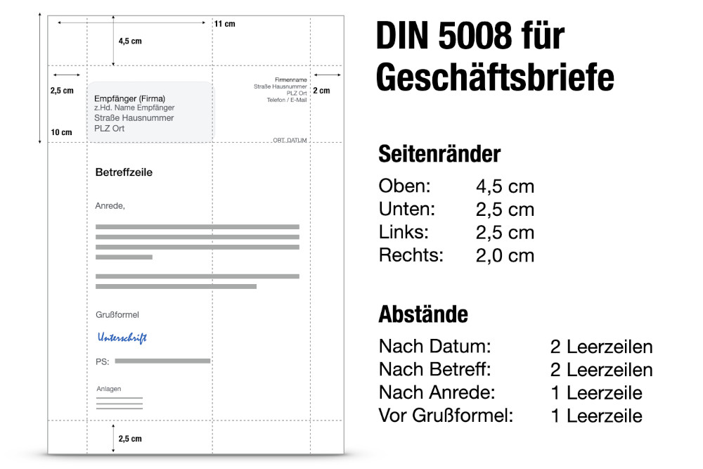DIN 5008 Geschäftsbrief Beispiel Regeln für Seitenränder und Zeilenabstände