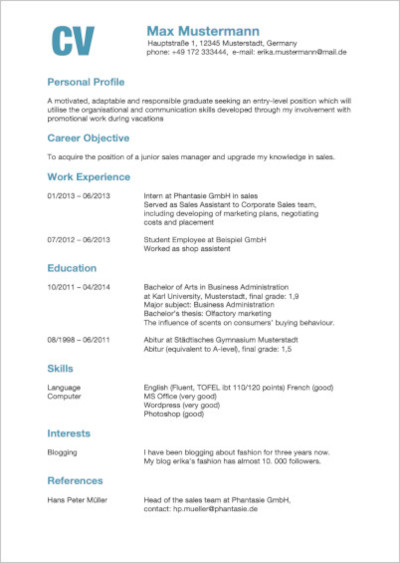 Lebenslauf Englisch Vorlage Muster CV