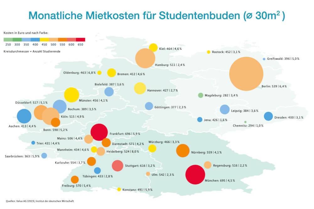 Studentenbude Mietspiegel Mietpreise Unistädte Studie Deutschland Karte