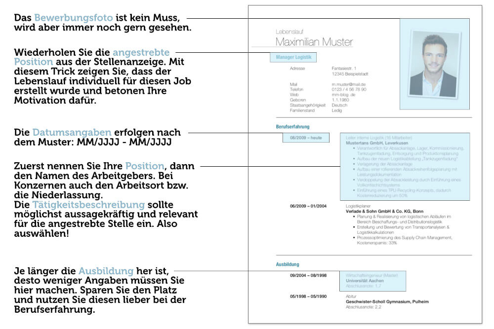 Aufbau Tabellarischer Lebenslauf Bewerbung Beispiel