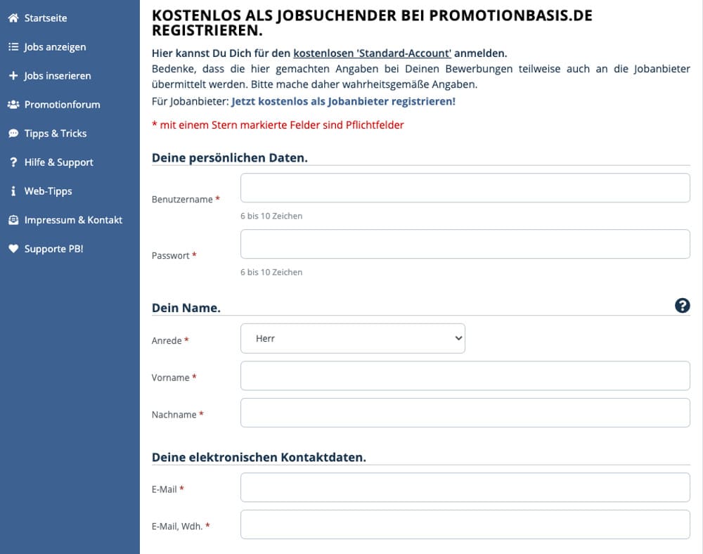 Promotionbasis Account Registrierung