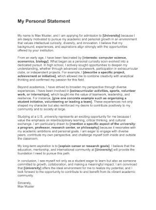 Personal Statement Vorlage Beispiel Muster