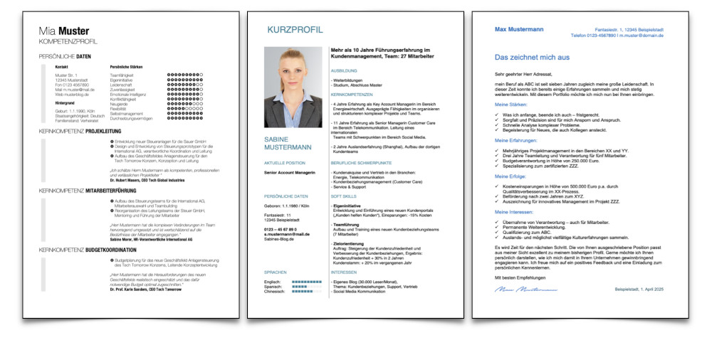 Bewerbung Stärken Beispiele Profilseiten Muster Vorlagen Word kostenlos