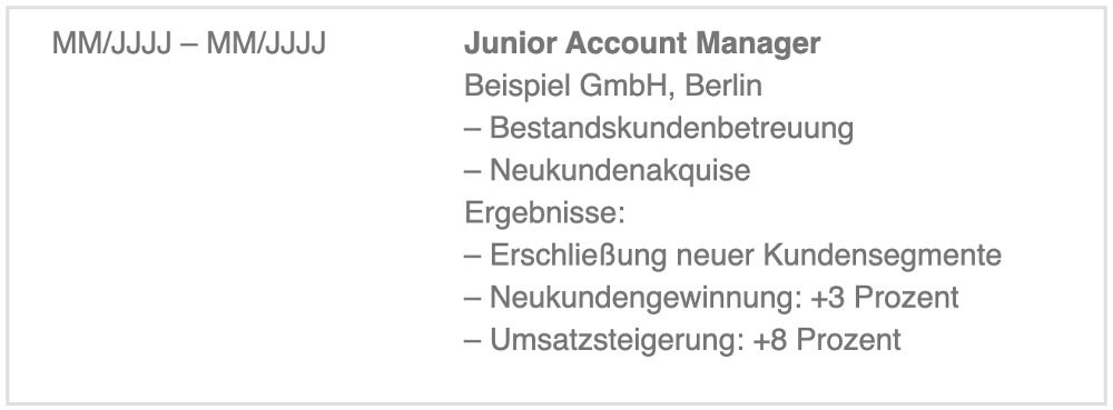 Lebenslauf Berufserfahrung Erfolge Beispiel Formulierung