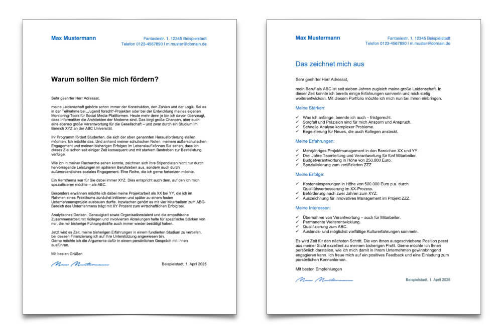 Motivationsschreiben Muster Beispiele Fliesstext Listenform Vorlage Kostenlos