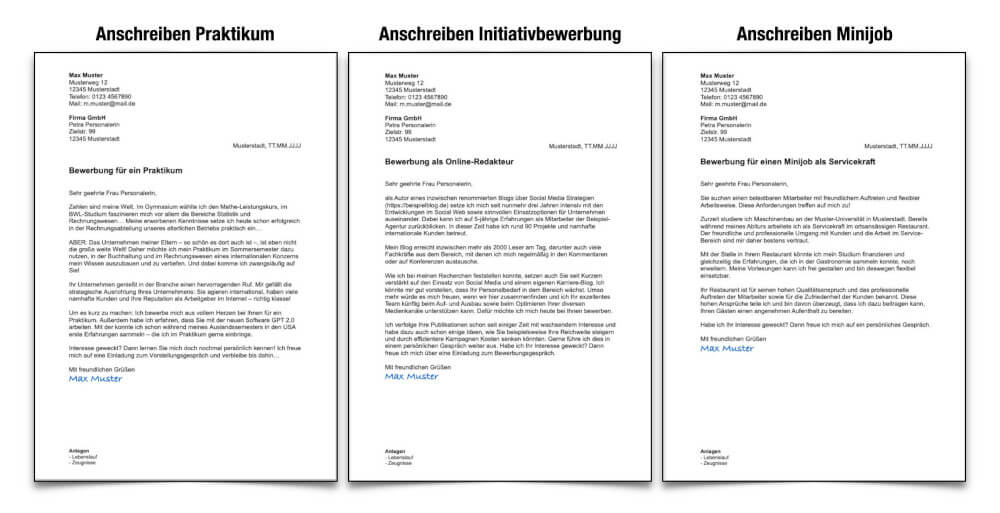 Kurzbewerbung Muster Gratis Anschreiben
