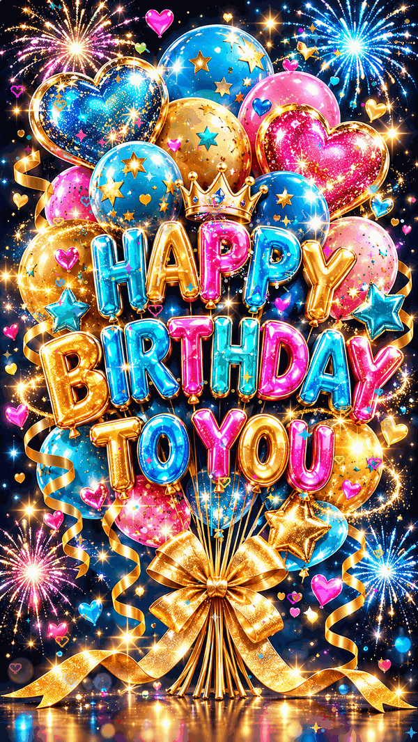 Happy Birthday GIF mit Ballons und Geburtstagswünschen