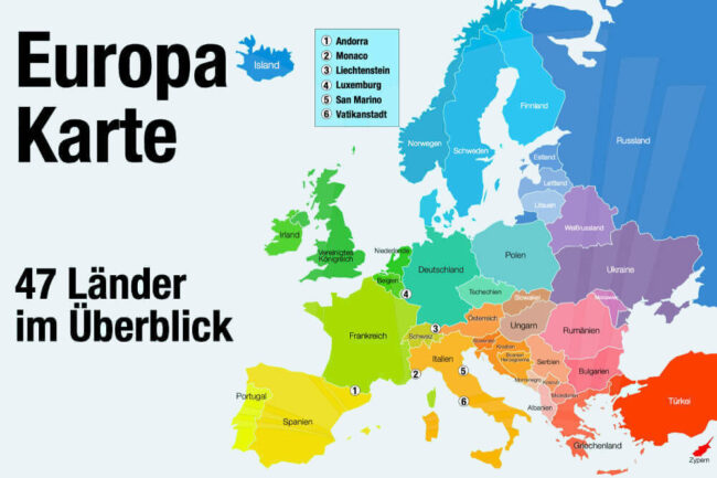 Europakarte: 47 Länder in Europa – mit kostenloser Karte