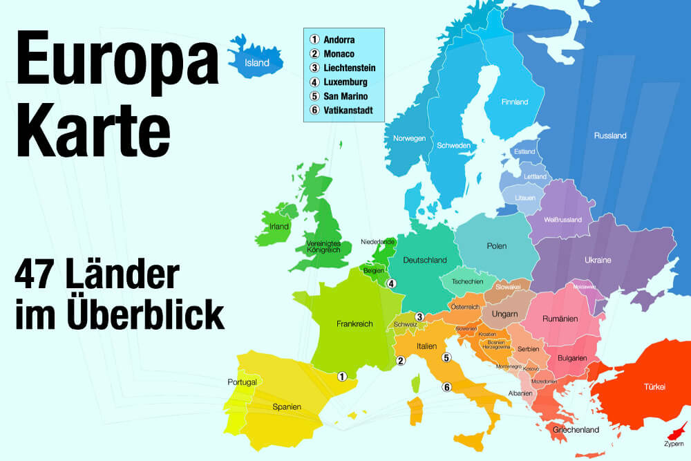 Europakarte: 47 Länder in Europa – mit kostenloser Karte