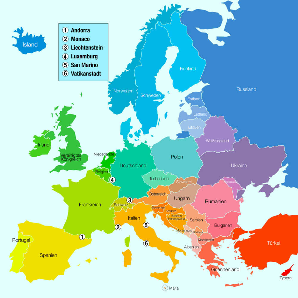Europakarte 47 Laender EU Kostenlos