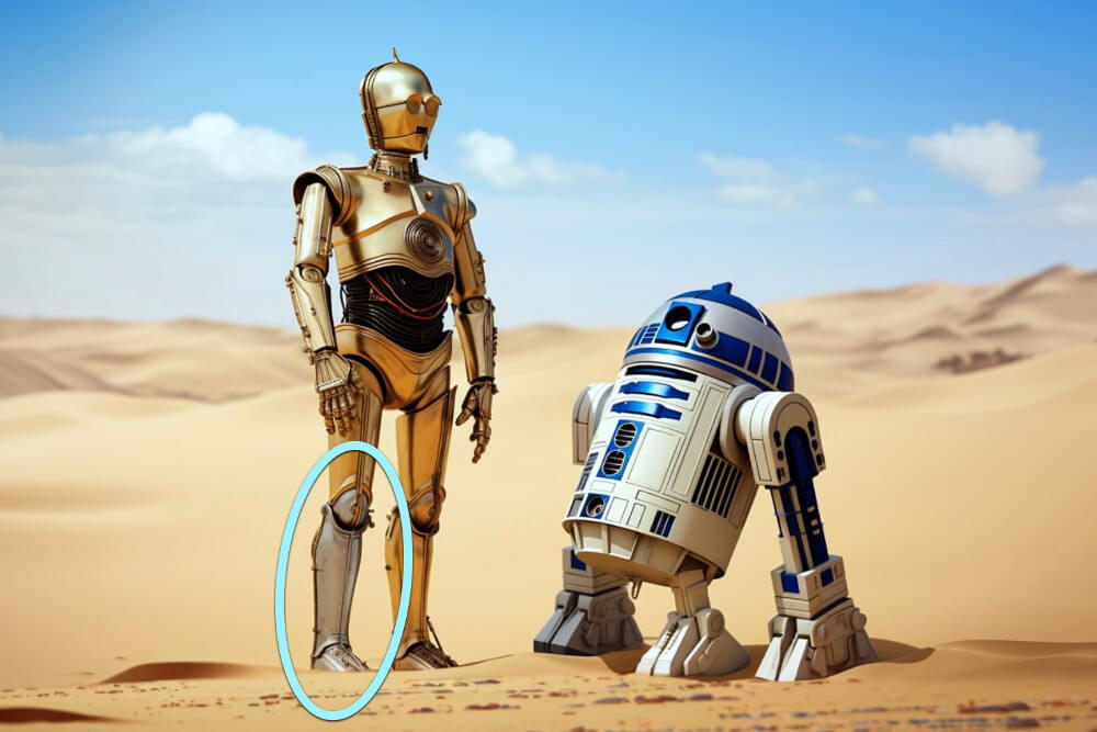 Mandela Effekt Beispiel C3PO Star Wars Silbernes Bein