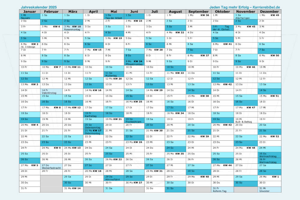 Jahreskalender 2025 Kostenlos Download Pdf Blau