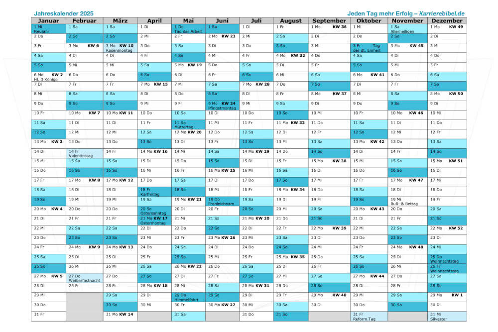 Jahreskalender 2025 Kostenlos Download Pdf Weiss