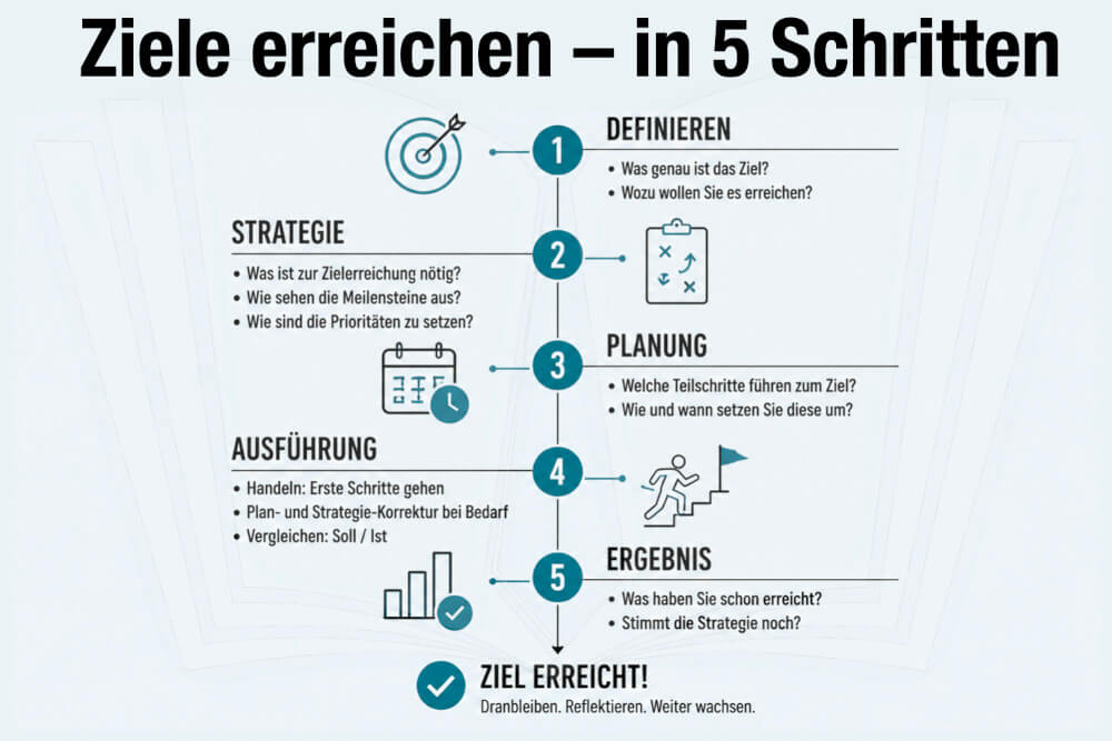 Ziele Erreichen 5 Schritte Ablaufschema Flussdiagramm