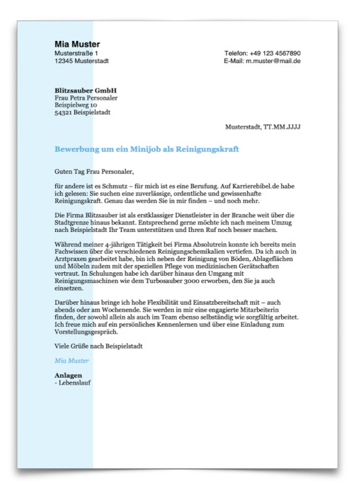 Bewerbung Reinigungskraft Vorlage Anschreiben Muster Word