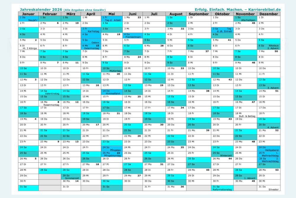 Jahreskalender 2026 Zum Ausdrucken Pdf Kostenlos