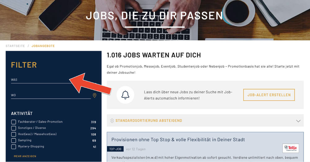 Promotionbasis Jobboerse Job Finden Filter