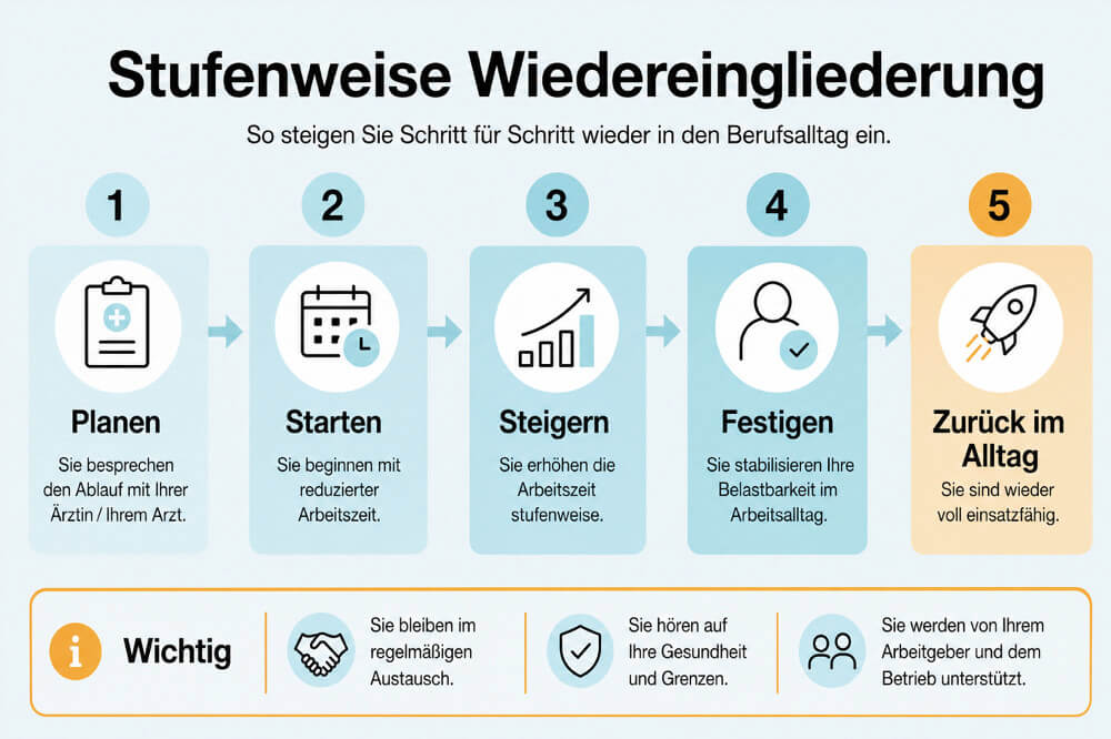 Stufenweise Wiedereingliederung Krankheit Rueckkehr Ablauf Tipps Lange Erkrankung Zurueck Einstieg